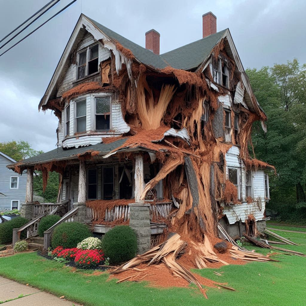 Damaged tree on an Woodridge home showing signs of disease and decay
